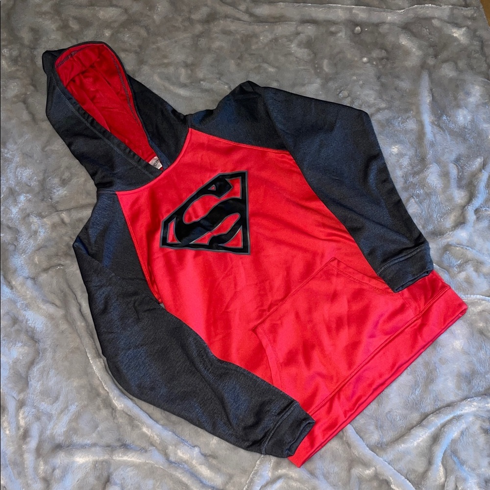 Superman Hoodie Youth XL Red Black Pullover Hooded Sweatshirt DC Comics Logo